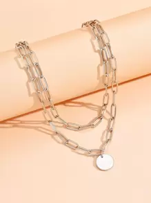 Round Charm Layered Necklace - Silver - View 4