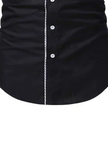 Manfinity Homme Men Striped Panel Pocket Front Shirt - Black - View 5