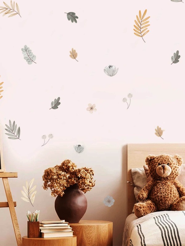2pcs Flower & Leaf Pattern Wall Sticker, Self Adhesive Wall Art Decal For Home Decor, Stickers, Wall Decal, Vinly Decal For Home Decorations, Spring Decoration Items Refresh Your Home, Rama Decoration Stickers Gifts Birthday Graduation