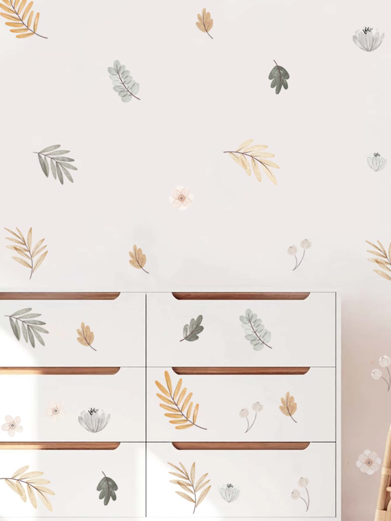 2pcs Flower & Leaf Pattern Wall Sticker, Self Adhesive Wall Art Decal For Home Decor, Stickers, Wall Decal, Vinyl Decal For Home Decorations, Spring Decoration Items Refresh Your Home, Rama Decoration Stickers Gifts Birthday Graduation - Multicolor - View 5