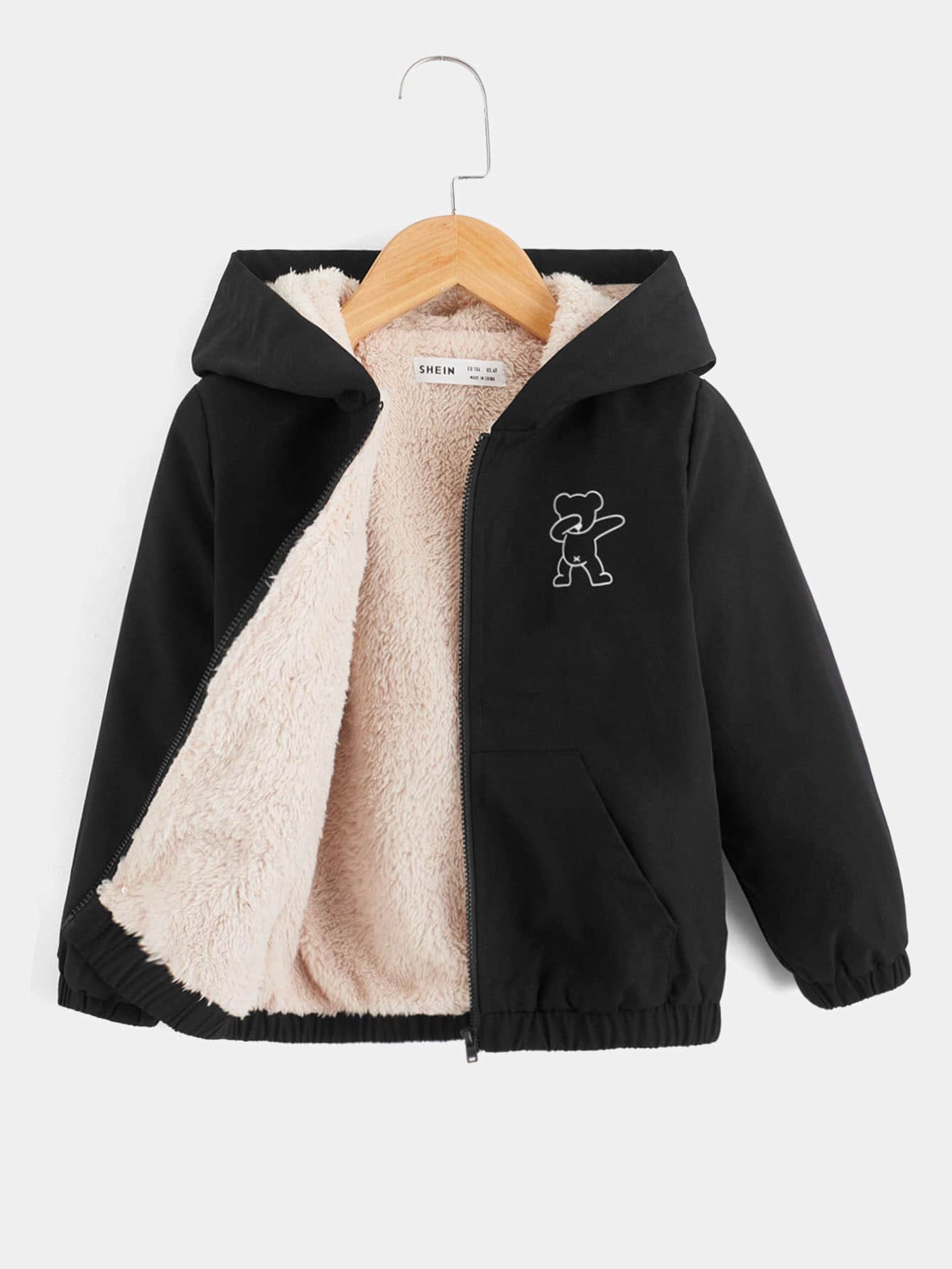 SHEIN 小男童毛絨內襯PU皮革飛行員夾克