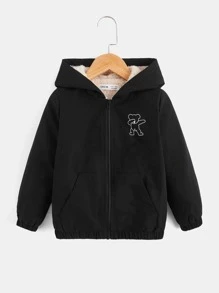 SHEIN 小男童毛絨內襯PU皮革飛行員夾克