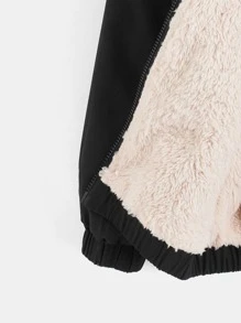 SHEIN 小男童毛絨內襯PU皮革飛行員夾克