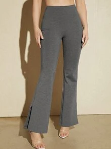 SHEIN Split Hem Flare Leg Trousers - Grey - View 1