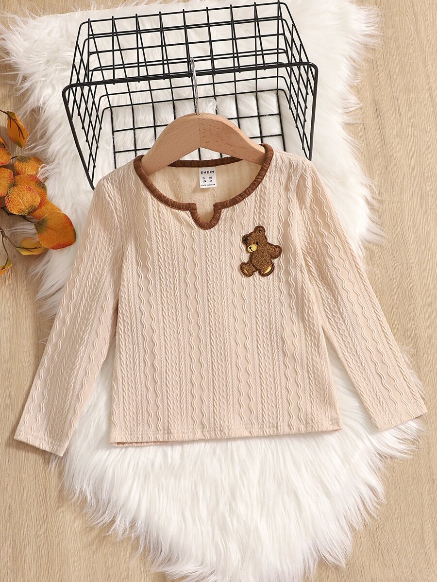 SHEIN Tops con gái lớn Tương phản ràng buộc Hoạt hình Giải trí - Màu be - Xem 1