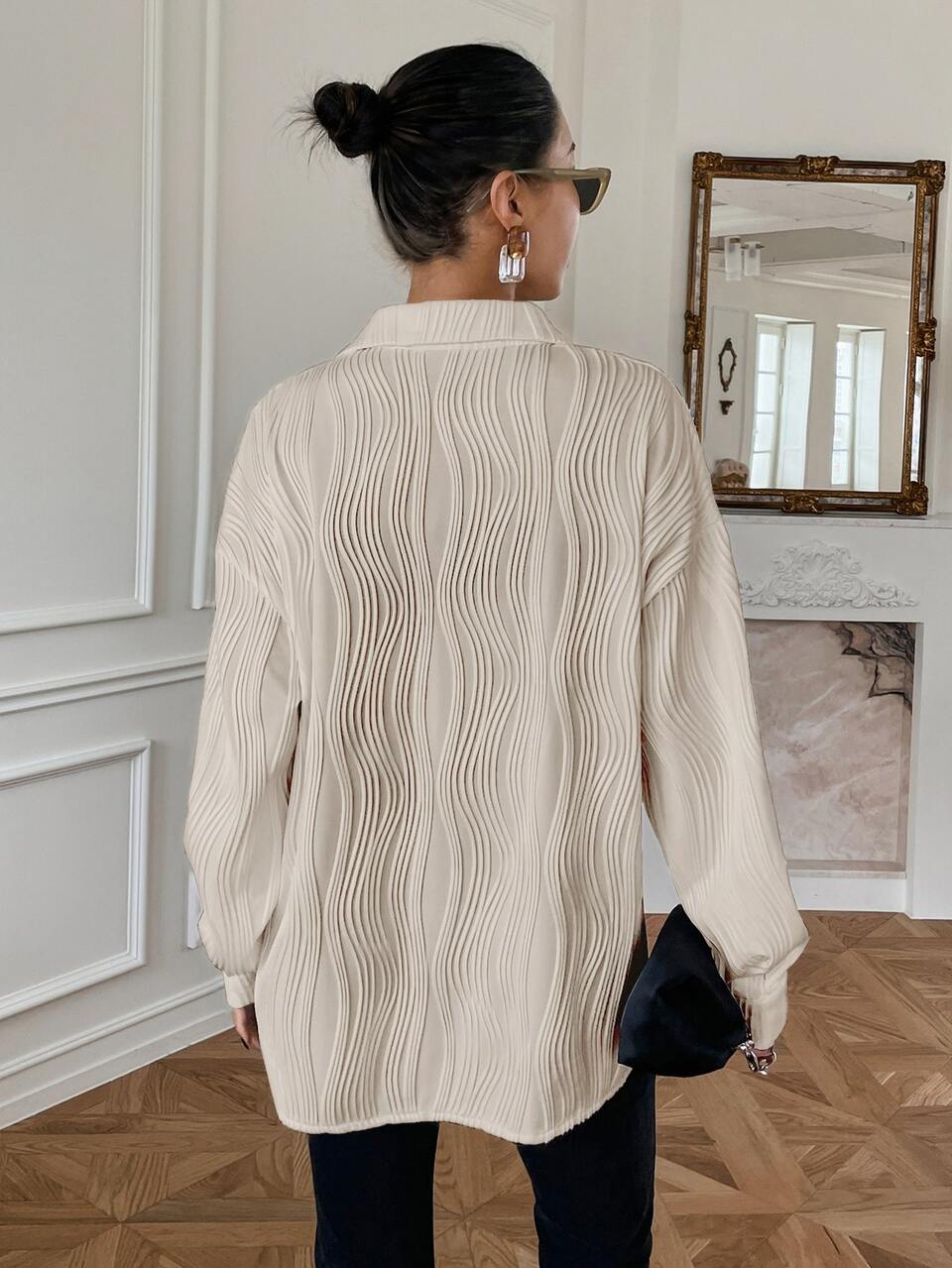 Textured Drop Shoulder Button Front Shirt,Fall Clothes Long Sleeve Top