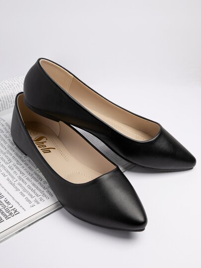 SHUZIA Elegant Black Pu Women's Low Heel Flat Shoes Sleek Pointed Toe Design Summer Shoes Spring Shoes Spring Break Easter Mother's Day Present For Christmas