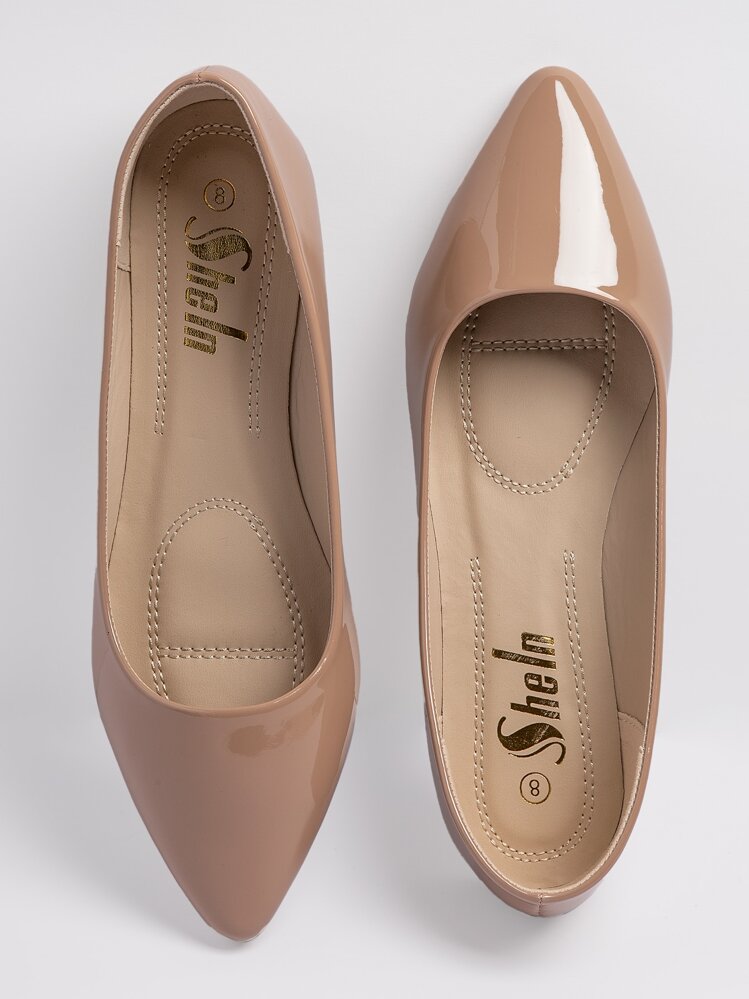 SHUZIA 新款女士时尚裸色漆皮 PU 包头芭蕾舞鞋尖头平底鞋夏季鞋春季鞋春假复活节母亲节礼物 - 卡其色 - 查看 2