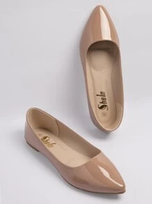 SHUZIA 新款女士时尚裸色漆皮 PU 包头芭蕾舞鞋尖头平底鞋夏季鞋春季鞋春假复活节母亲节礼物 - 卡其色 - 查看 3