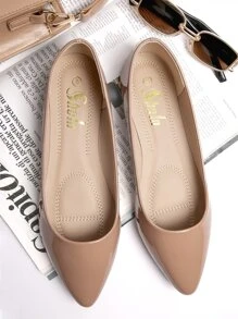 SHUZIA 新款女士时尚裸色漆皮 PU 包头芭蕾舞鞋尖头平底鞋夏季鞋春季鞋春假复活节母亲节礼物 - 卡其色 - 查看 4