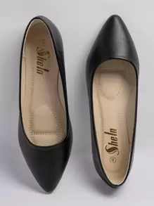 SHUZIA Elegant Black Pu Women's Low Heel Flat Shoes Sleek Pointed Toe Design Summer Shoes Spring Shoes Spring Break Easter Mother's Day Present For Christmas - Black - View 4