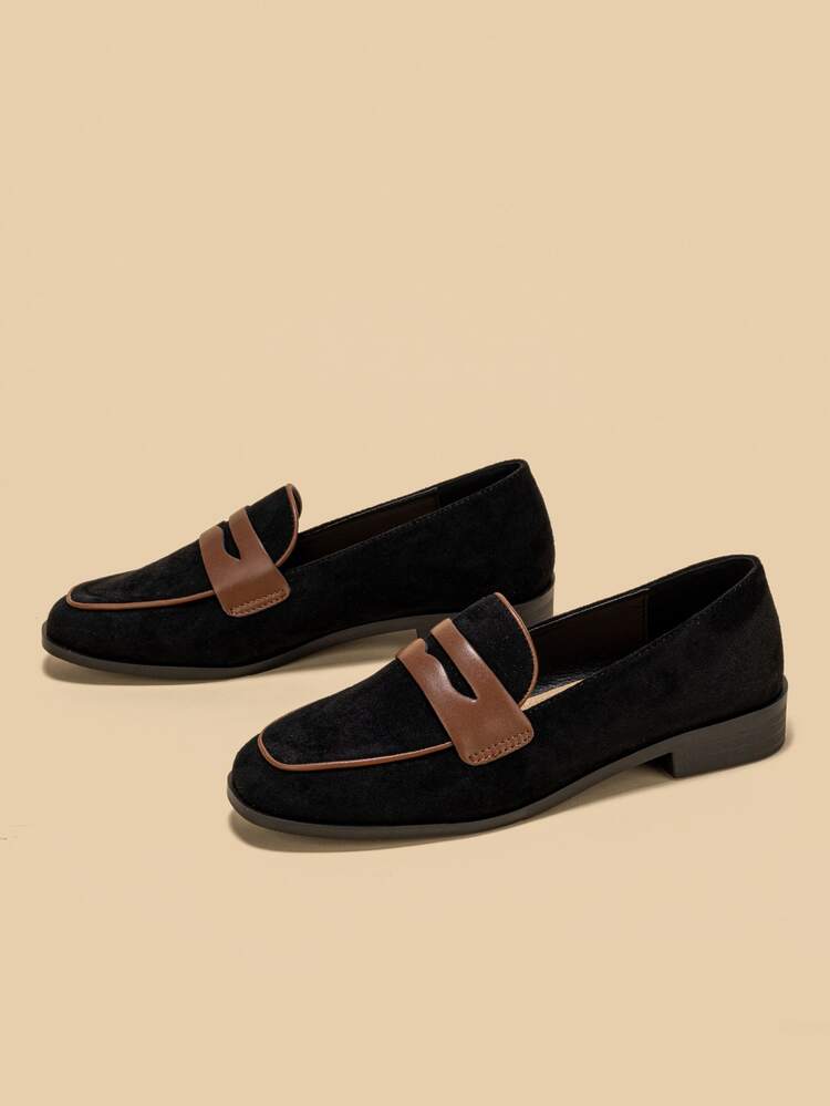 Contrast Piping Faux Suede Loafers - Black - View 2