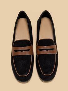 Contrast Piping Faux Suede Loafers - Black - View 4