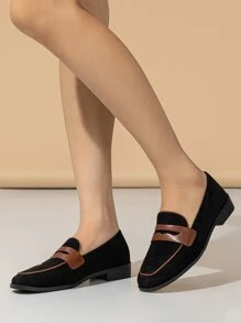 Contrast Piping Faux Suede Loafers - Black - View 5