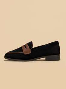 Contrast Piping Faux Suede Loafers - Black - View 7