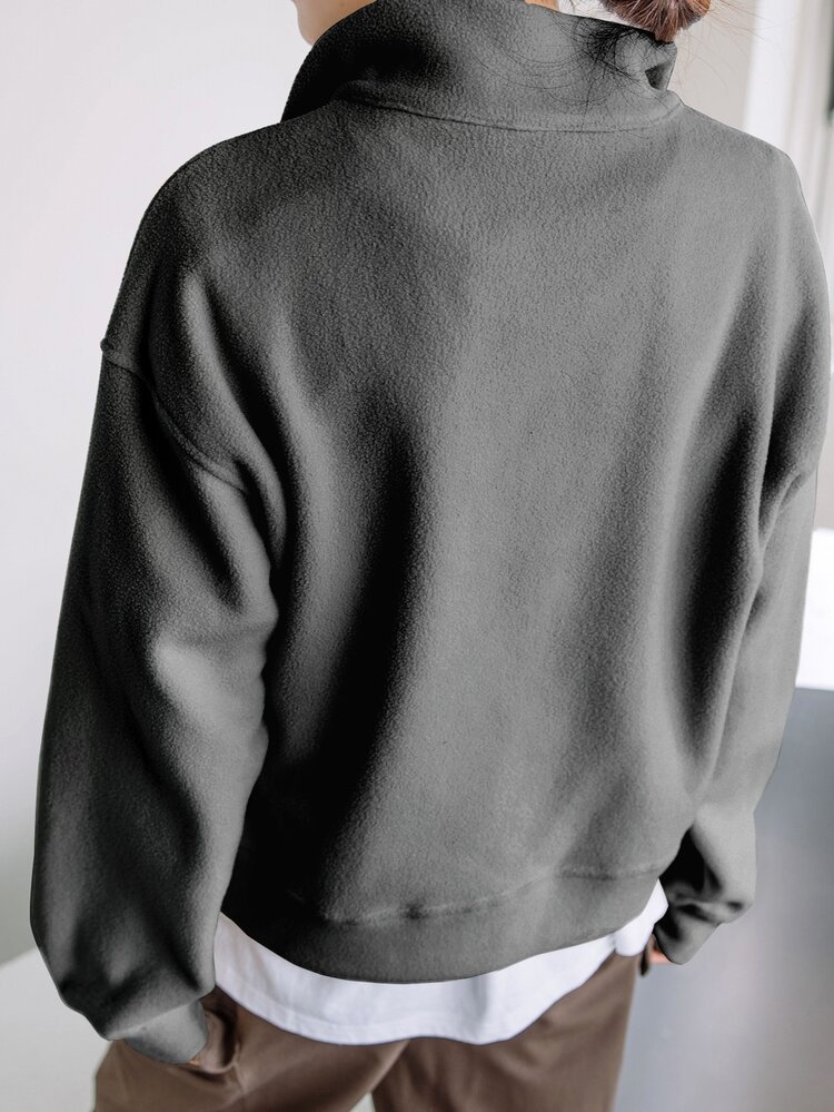 DAZY High Neck Drop Shoulder Fleece Sweatshirt - Grey - View 2