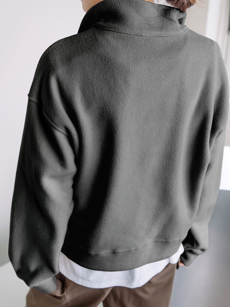 High Neck Drop Shoulder Fleece Sweatshirt