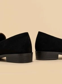 Contrast Piping Faux Suede Loafers - Black - View 8