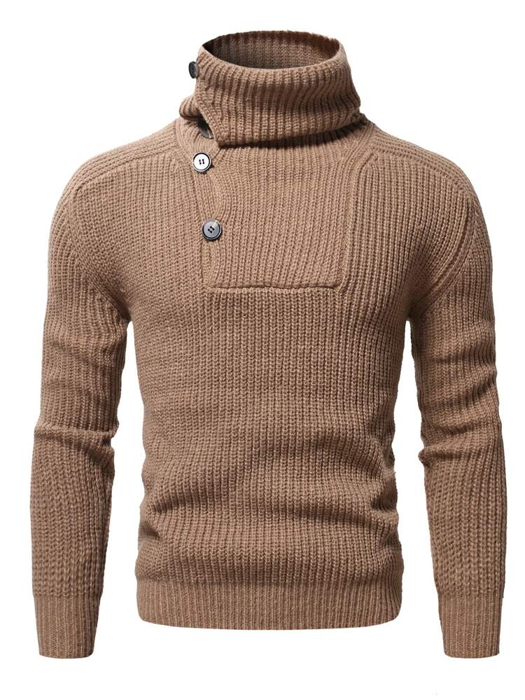 Manfinity Homme Men Turtleneck Ribbed Knit Jumper - Khaki - View 1