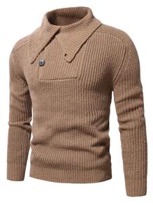 Manfinity Homme Hombres Jersey cuello alto tejido de canalé - Caqui - Ver 2