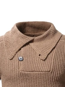 Manfinity Homme Hombres Jersey cuello alto tejido de canalé - Caqui - Ver 3