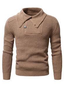 Manfinity Homme Hombres Jersey cuello alto tejido de canalé - Caqui - Ver 5