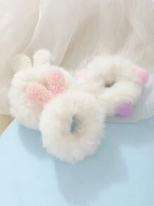 3 piezas Goma para pelo con oreja de conejo & con diseño de pompón mullido - Multicolor - Ver 2