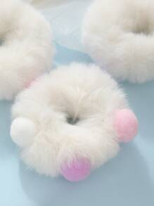 3 piezas Goma para pelo con oreja de conejo & con diseño de pompón mullido - Multicolor - Ver 3