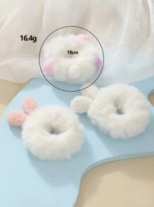 3 piezas Goma para pelo con oreja de conejo & con diseño de pompón mullido - Multicolor - Ver 5