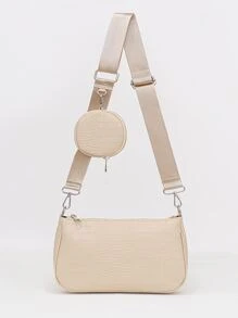 2入組鱷魚紋肩包,包含包,適用於青少年女孩、女大學生、新手和白領工人,非常適合辦公室、大學、工作、商務和上下班使用 - 卡其色 - 查看 1