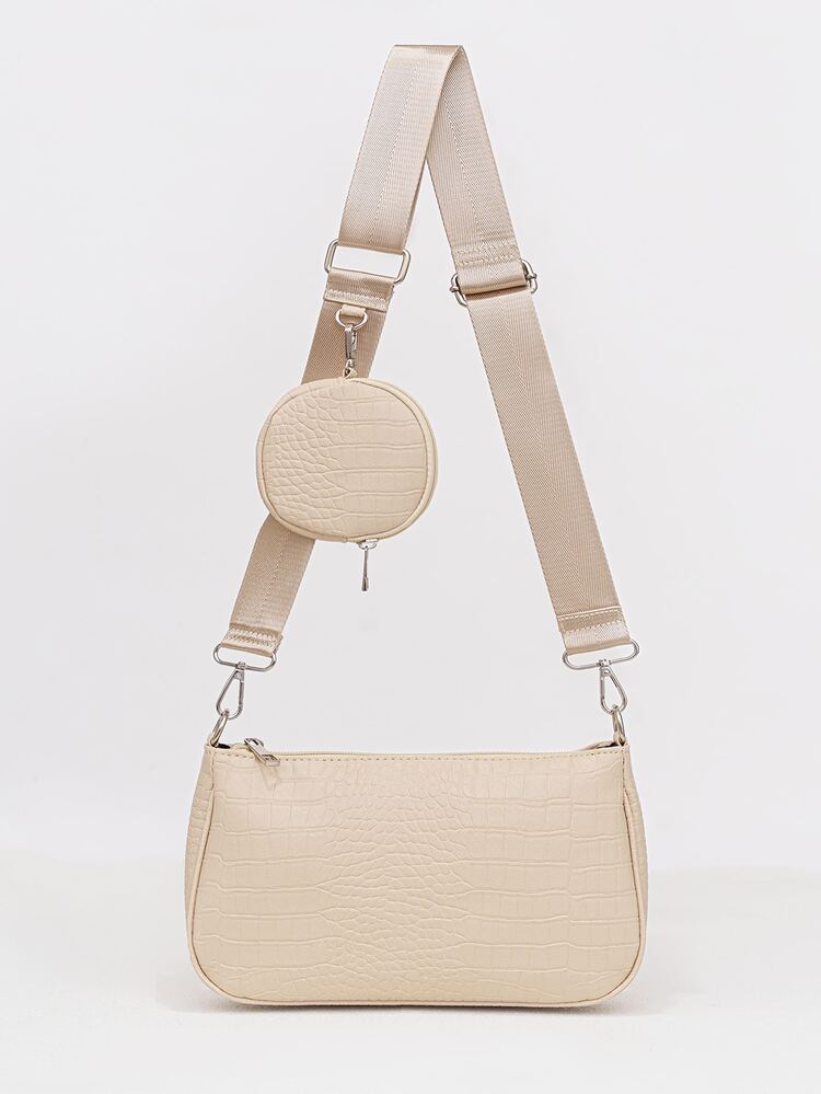 2入組鱷魚紋肩包,包含包,適用於青少年女孩、女大學生、新手和白領工人,非常適合辦公室、大學、工作、商務和上下班使用 - 卡其色 - 查看 1