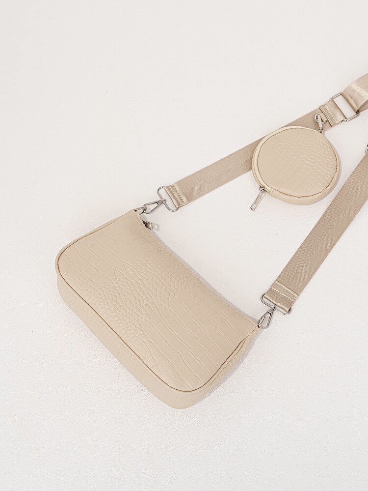 2入組鱷魚紋肩包,包含包,適用於青少年女孩、女大學生、新手和白領工人,非常適合辦公室、大學、工作、商務和上下班使用 - 卡其色 - 查看 4