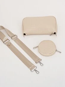 2入組鱷魚紋肩包,包含包,適用於青少年女孩、女大學生、新手和白領工人,非常適合辦公室、大學、工作、商務和上下班使用 - 卡其色 - 查看 5