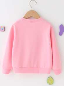 SHEIN Young Girl Cartoon Cat Print Sweatshirt - Baby Pink - View 2