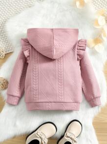 SHEIN Toddler Girls Ruffle Trim Zip Up Hooded Jacket - Dusty Pink - View 2