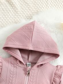 SHEIN Toddler Girls Ruffle Trim Zip Up Hooded Jacket - Dusty Pink - View 4