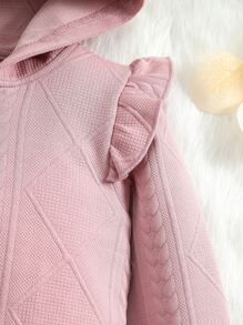 SHEIN Toddler Girls Ruffle Trim Zip Up Hooded Jacket - Dusty Pink - View 5