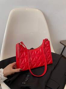 螢光紅人造漆皮法棍包 - 紅色 - 查看 1