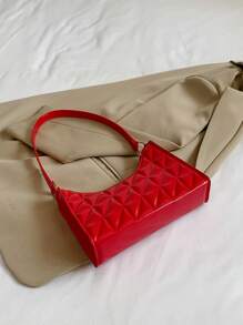 螢光紅人造漆皮法棍包 - 紅色 - 查看 4