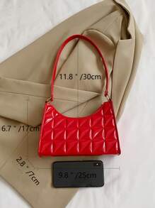 螢光紅人造漆皮法棍包 - 紅色 - 查看 5