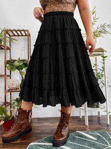 PUNK Plus Grunge Solid Tiered Layer Skirt - Black - View 1