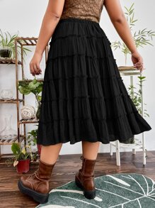 PUNK Plus Grunge Solid Tiered Layer Skirt - Black - View 2