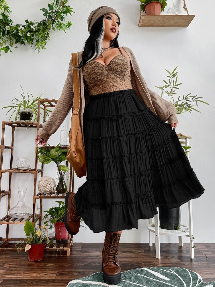 PUNK Falda grunge unicolor a capas - Negro - Añade 5