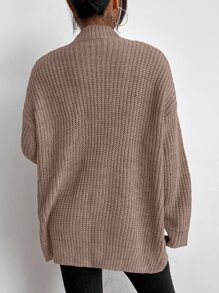 Chiquease 纯色双口袋罗纹针织开衫、长袖上衣 - 藕粉色 - 查看 2