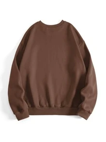 SHEIN EZwear 骷髏和愛心圖案加絨內裏運動衫 - 咖啡棕 - 查看 2
