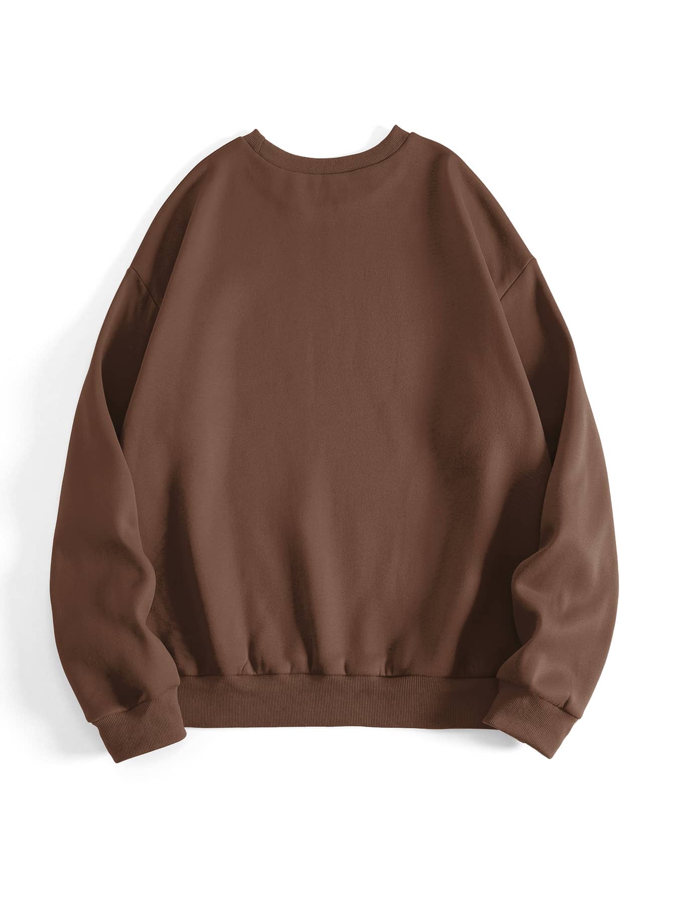 SHEIN EZwear 骷髏和愛心圖案加絨內裏運動衫 - 咖啡棕 - 查看 2