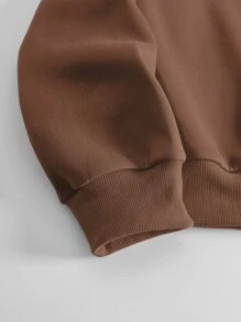SHEIN EZwear 骷髏和愛心圖案加絨內裏運動衫 - 咖啡棕 - 查看 4