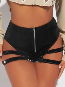 SHEIN SXY Shorts cremallera con abertura unicolor - Negro - Ver 5