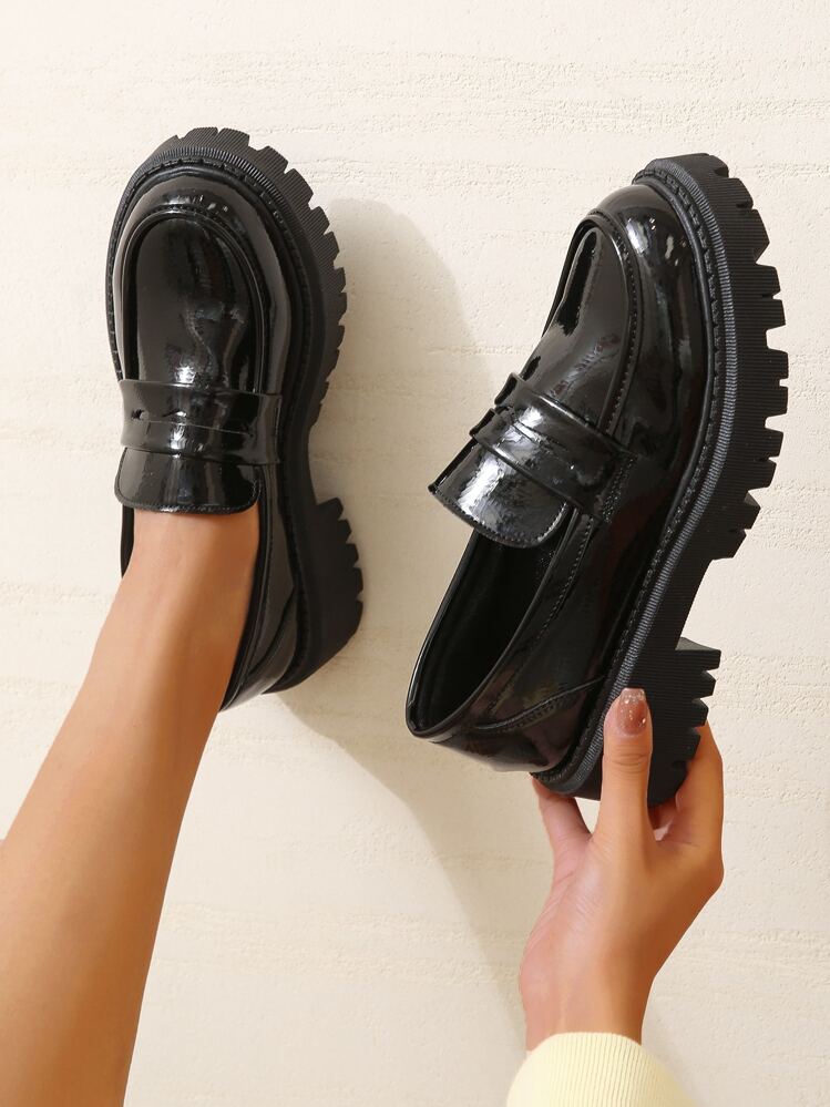 Mocasines penny minimalista plataforma - Negro - Añade 1