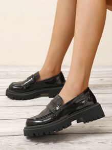 Minimalist Flatform Penny Loafers - Black - View 2